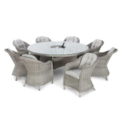 grasmere outdoor rattan 8 seat round dining set with heritage chairs, ice bucket & lazy susan