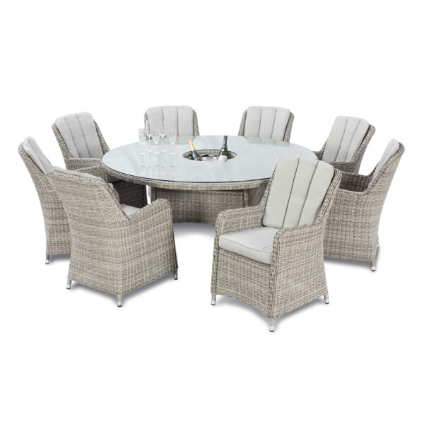 grasmere outdoor rattan 8 seat round dining set with venice chairs, ice bucket & lazy susan