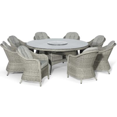 grasmere outdoor rattan 8 seat round fire pit dining set with heritage chairs & lazy susan