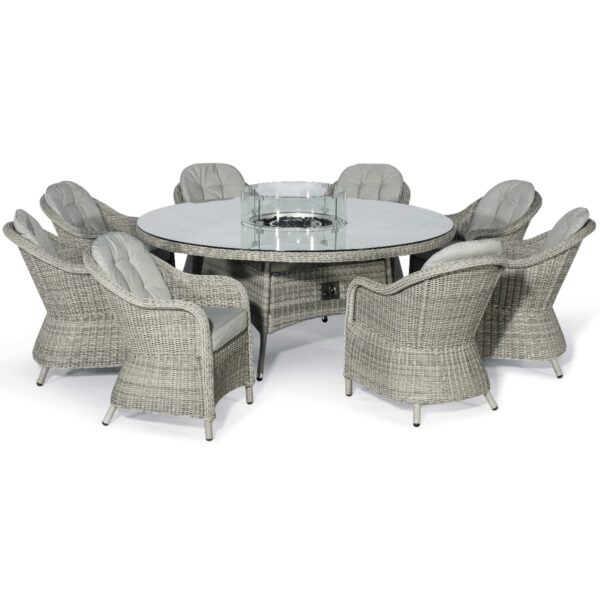 grasmere outdoor rattan 8 seat round fire pit dining set with heritage chairs & lazy susan