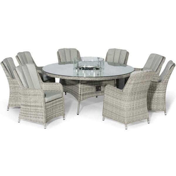 grasmere outdoor rattan 8 seat round fire pit dining set with venice chairs & lazy susan