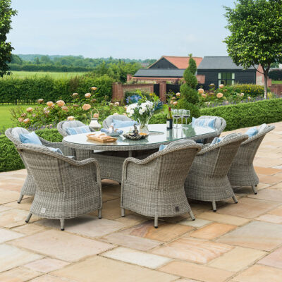 grasmere outdoor rattan 8 seat oval dining set with heritage chairs, ice bucket & lazy susan