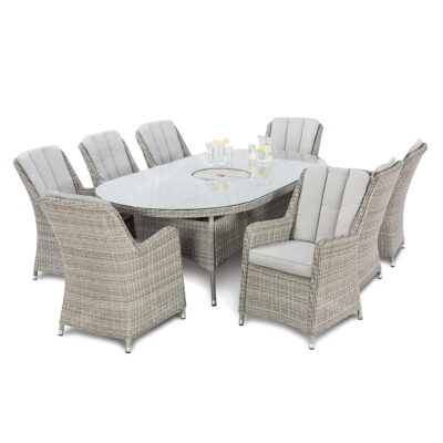 grasmere outdoor rattan 8 seat oval dining set with venice chairs, ice bucket & lazy susan