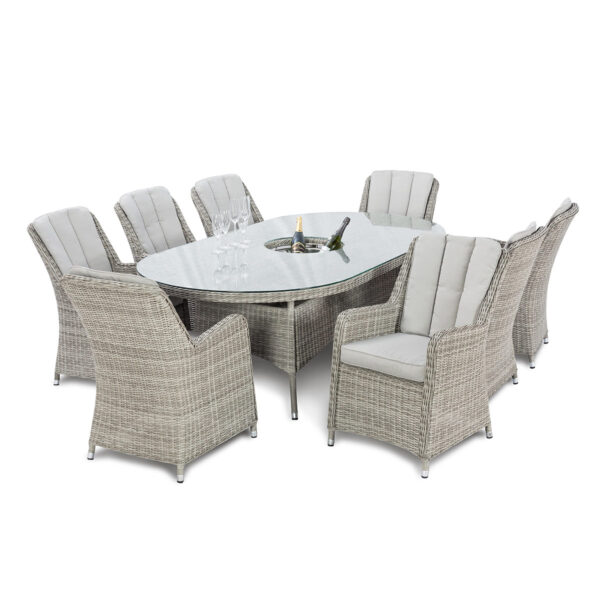 grasmere outdoor rattan 8 seat oval dining set with venice chairs, ice bucket & lazy susan