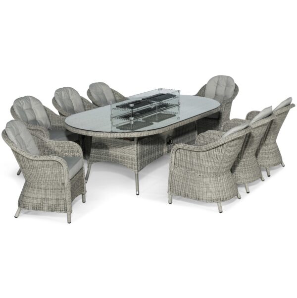 grasmere outdoor rattan 8 seat oval fire pit dining set with heritage chairs