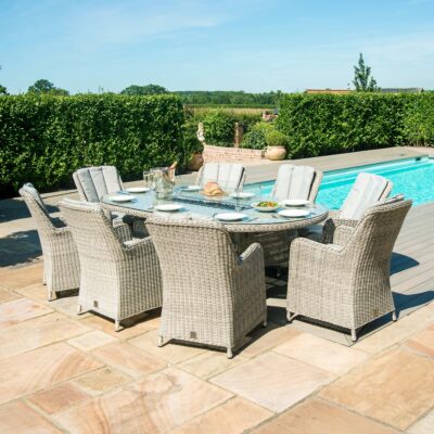 grasmere outdoor rattan 8 seat dining set with oval fire pit table