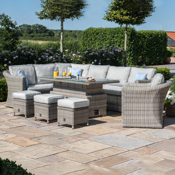 grasmere deluxe outdoor rattan corner sofa & chair set with adjustable table
