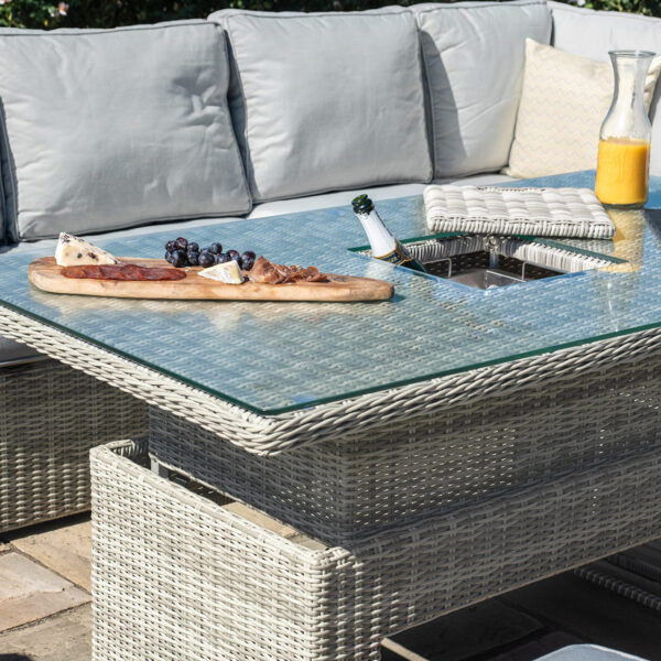 grasmere deluxe outdoor rattan corner sofa & chair set with adjustable table