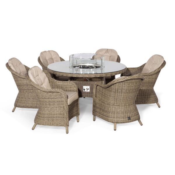 windemere outdoor rattan 6 seat dining set with round fire pit table & lazy susan