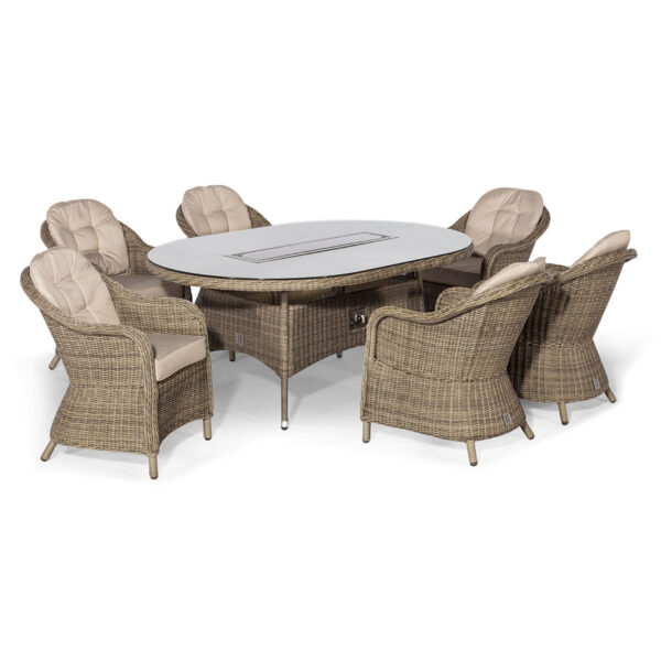 windemere outdoor rattan 6 seat dining set with oval fire pit table