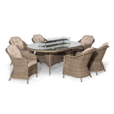 windemere outdoor rattan 6 seat dining set with oval fire pit table