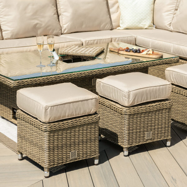 windemere deluxe outdoor rattan corner sofa & chair set with adjustable table