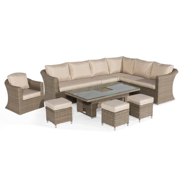 windemere deluxe outdoor rattan corner sofa & chair set with adjustable table