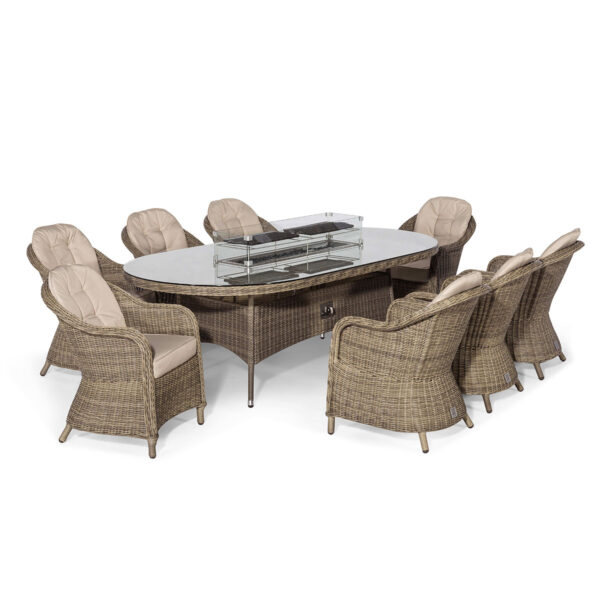 windemere outdoor rattan 8 seat dining set with oval fire pit table