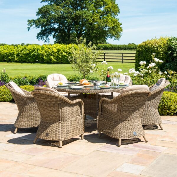 windemere outdoor rattan 6 seat dining set round table with ice bucket & lazy susan