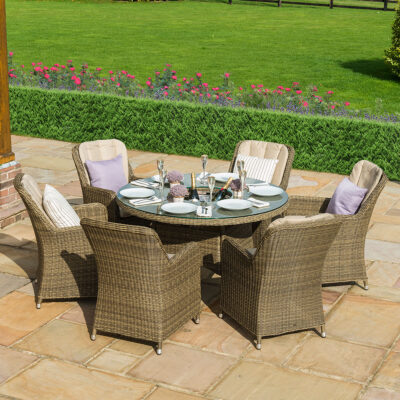 windemere outdoor rattan 6 seat dining set round table with ice bucket & lazy susan