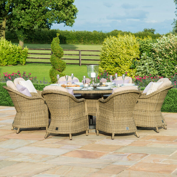 windemere outdoor rattan 8 seat dining set round table with ice bucket & lazy susan