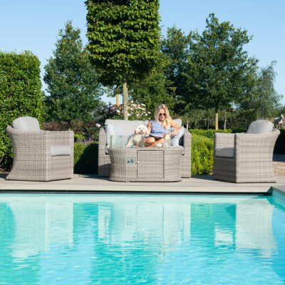 grasmere outdoor rattan 2 seater suite with oval fire pit coffee table