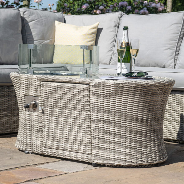 grasmere outdoor rattan small corner sofa set with fire pit coffee table