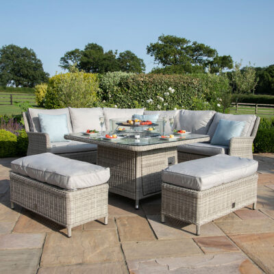 grasmere royal outdoor rattan corner sofa set with fire pit table & lazy susan