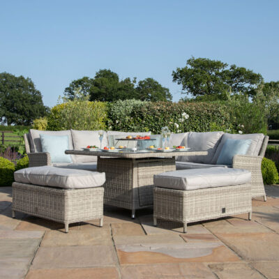 grasmere royal outdoor rattan corner sofa set with fire pit table & lazy susan