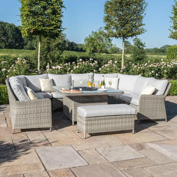 grasmere royal outdoor rattan u shaped sofa set with fire pit table