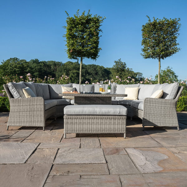 grasmere royal outdoor rattan u shaped sofa set with fire pit table