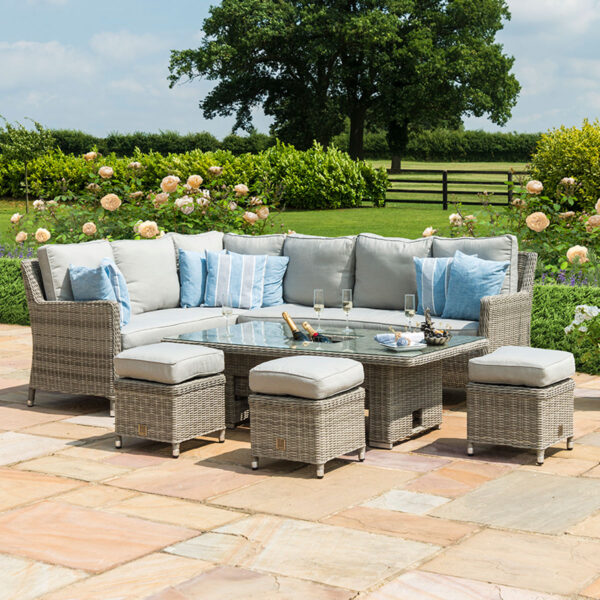 grasmere outdoor rattan corner sofa with adjustable table & ice bucket