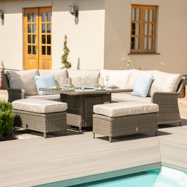 windemere outdoor rattan corner sofa set with fire pit & lazy susan