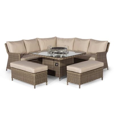 windemere outdoor rattan corner sofa set with fire pit & lazy susan