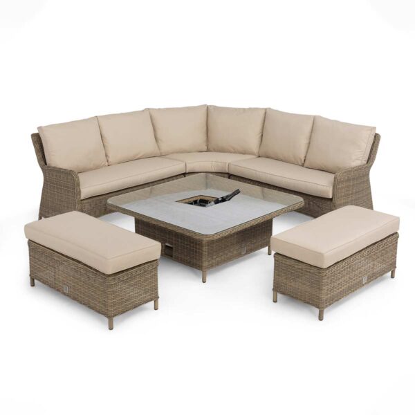 windemere outdoor rattan corner sofa bench set with adjustable table