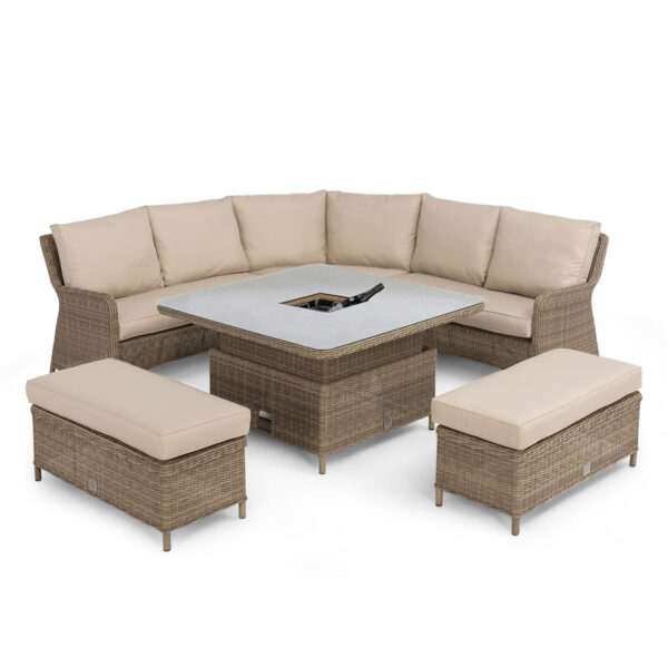 windemere outdoor rattan corner sofa bench set with adjustable table