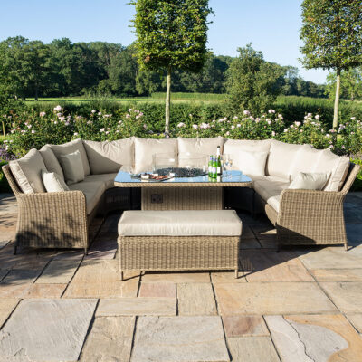 windemere outdoor rattan u shaped sofa set with fire pit table
