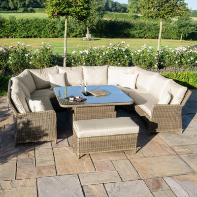 windemere outdoor rattan u shaped sofa set with adjustable table & ice bucket