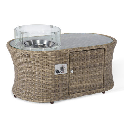 windemere outdoor rattan oval fire pit coffee table