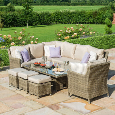 windemere outdoor rattan corner sofa set with adjustable table & ice bucket